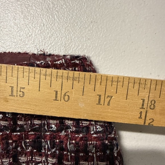 Talbots Womens Tweed Burgundy Fringe Pencil Skirt Sz 12 Office Academia Career - Picture 10 of 12